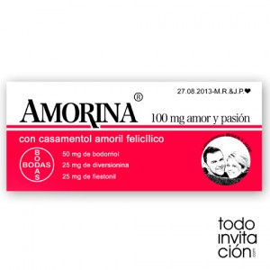 invitación de boda medicamento "Amorina"