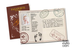 recordatorio invitación de bautizo pasaporte