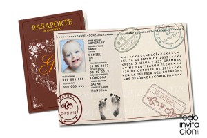 recordatorio invitación de bautizo pasaporte