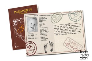 recordatorio invitación de bautizo pasaporte