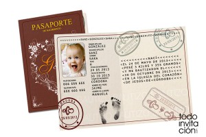 recordatorio invitación de bautizo pasaporte