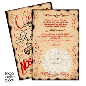 invitacion original de boda retro letters