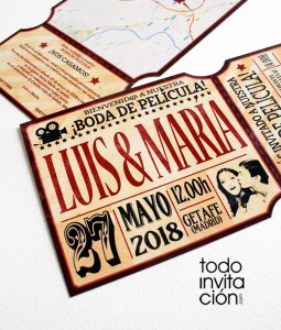 invitacion de boda entrada de cine vintage