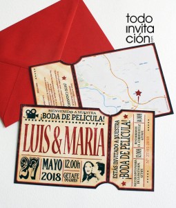 invitacion de boda entrada de cine vintage