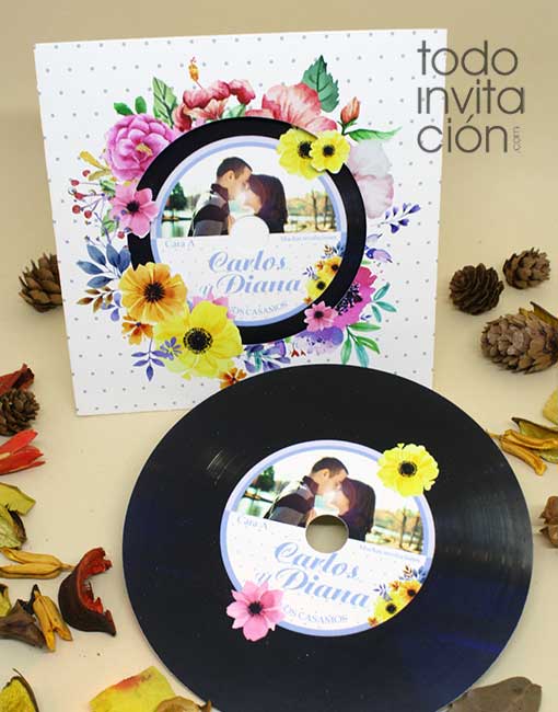 invitacion de boda disco de vinilo