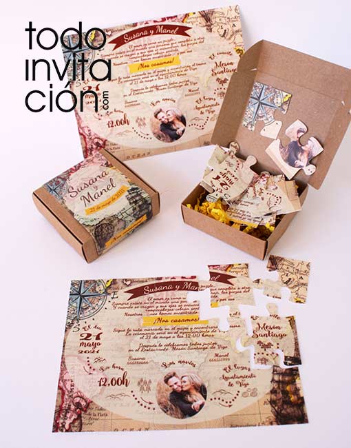 invitacion de boda mapa puzzle