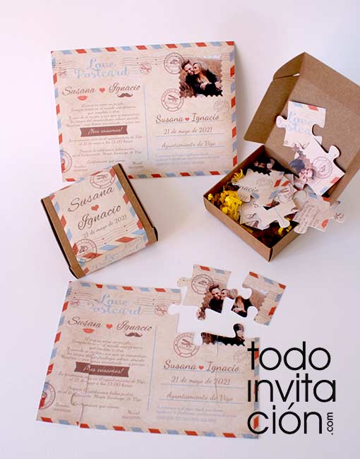 invitacion de boda puzzle original y divertida