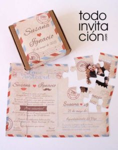 invitacion de boda caja con puzzle