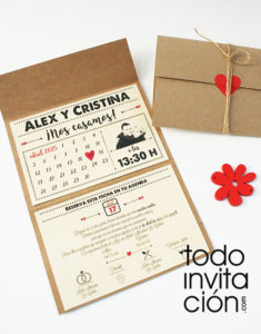 invitación de boda calendario kraft