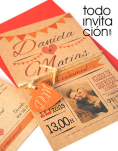 tarjeta de boda vintage con cuerda