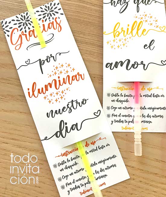 tarjetas gratis para pulseras luminosas de boda imprimible