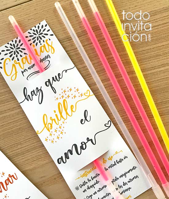 tarjetas gratis para pulseras luminosas de boda imprimible