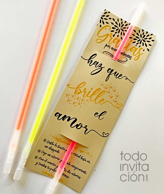 tarjetas gratis para pulseras luminosas de boda imprimible