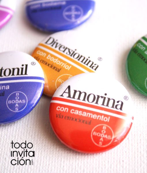 chapas divertidas para bodas medicamentos