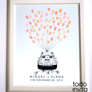 cuadro de huellas boda coche globos