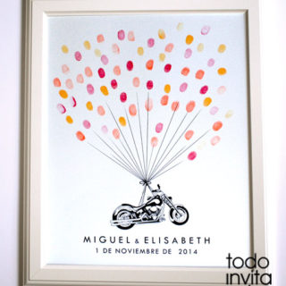 cuadro de huellas boda moto globos
