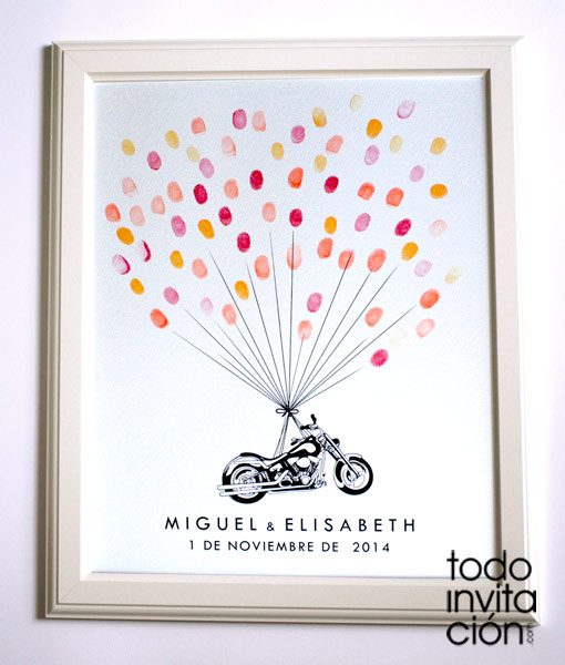 cuadro de huellas boda moto globos