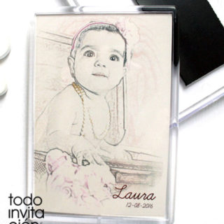 imán retrato lápiz bautizos