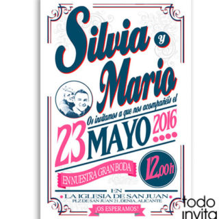 invitacion de boda retro letters