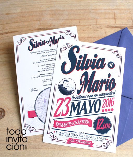 invitacion de boda retro letters