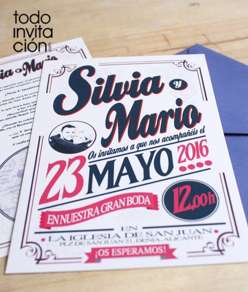 invitacion de boda retro letters