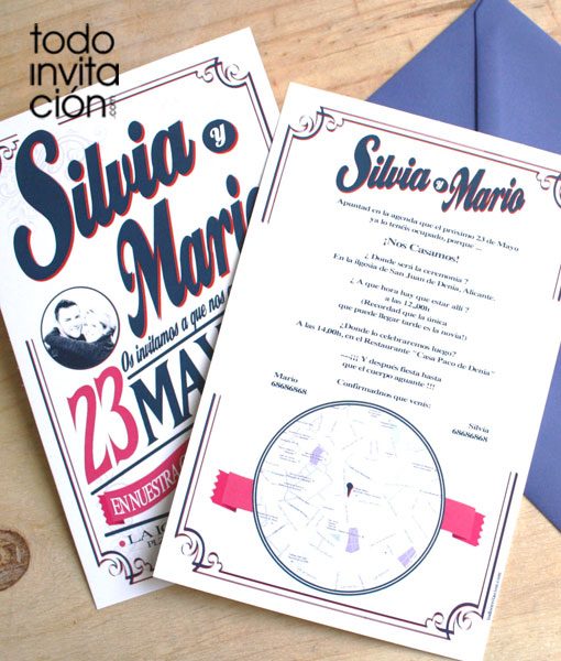 invitacion de boda retro letters