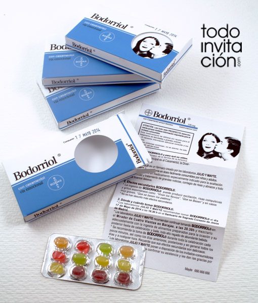 invitacion de boda original caja medicamento