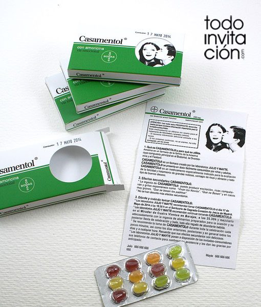 invitacion de boda original caja medicamento