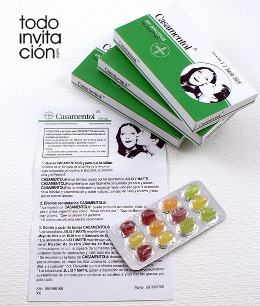 invitacion de boda original caja medicamento
