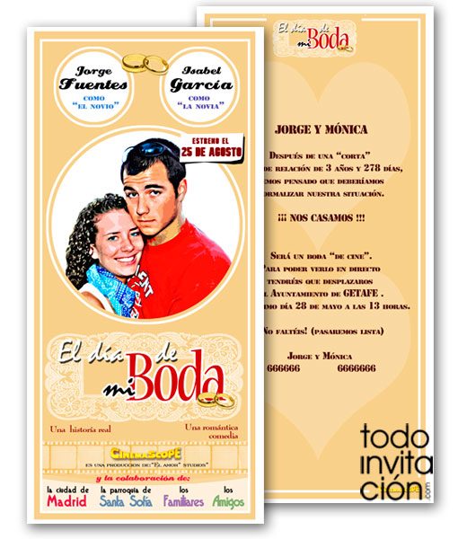 invitacion de boda cartel de cine