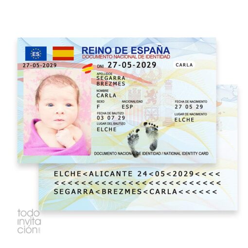 invitación recuerdo bautizo tarjeta DNI