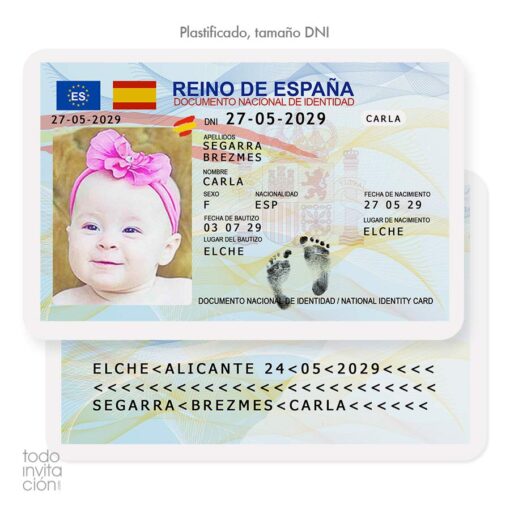 Recuerdo bautizo carnet DNI plastificado