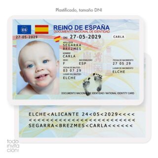Recuerdo bautizo carnet DNI plastificado