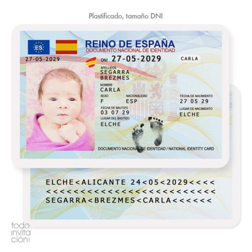 Recuerdo bautizo carnet DNI plastificado