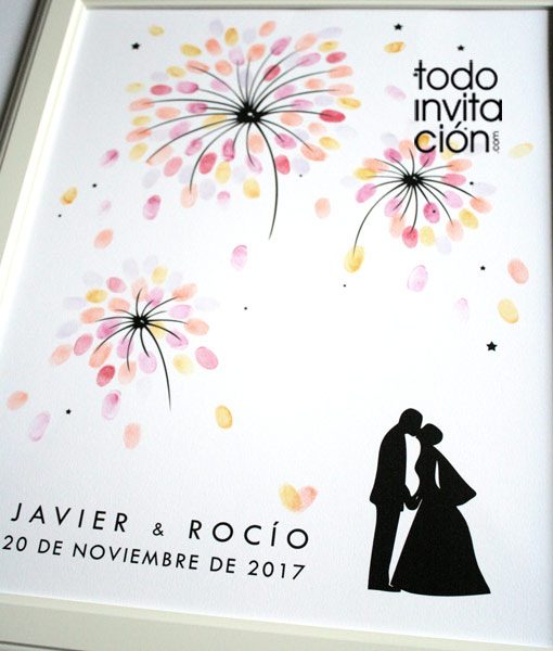 cuadro de huellas para bodas fuegos artificiales