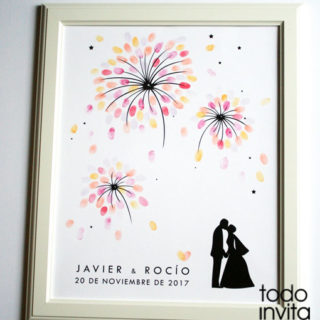 cuadro de huellas para bodas fuegos artificiales
