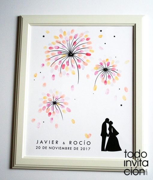 cuadro de huellas para bodas fuegos artificiales