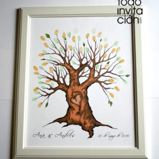 Cuadro de huellas bodas arbol corazon