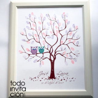 cuadro de huellas boda buhos