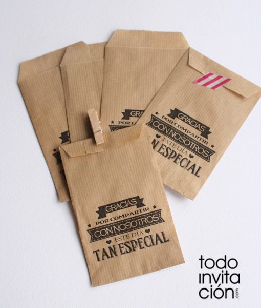 BOLSAS KRAFT PEQUEÑAS GRACIAS 1 Bodas - PACK 20 und.