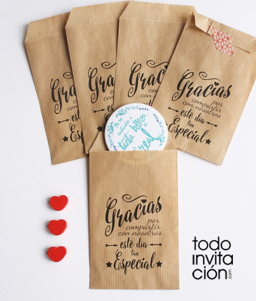 KRAFT PEQUEÑAS "GRACIAS 5" Bodas - PACK und. Todoinvitacion- invitaciones y detalles diferentes