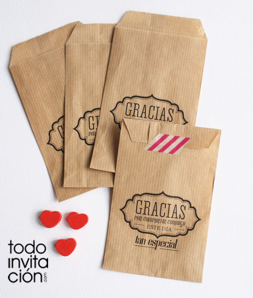 BOLSAS KRAFT PEQUEÑAS “GRACIAS 1” Bodas – PACK 20 und. - Todoinvitacion-  invitaciones y detalles diferentes