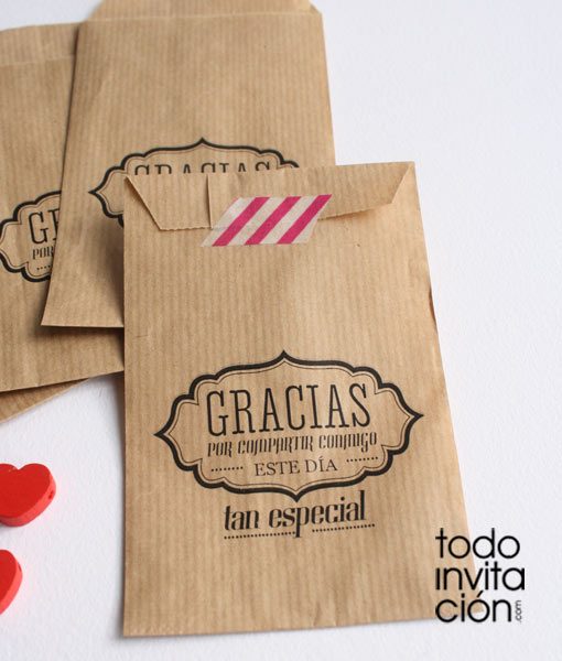 BOLSAS KRAFT PEQUEÑAS “GRACIAS 1” Bodas – PACK 20 und. - Todoinvitacion-  invitaciones y detalles diferentes