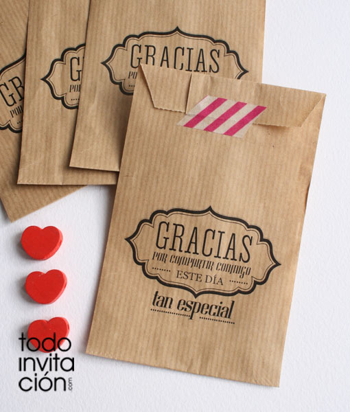 ▷BOLSAS KRAFT PEQUEÑAS "GRACIAS 2" Bautizo comunión- PACK 20 und. - Todoinvitacion- invitaciones diferentes