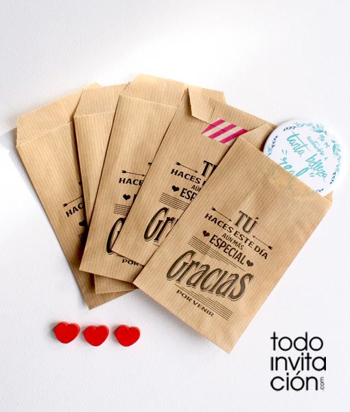 BOLSAS KRAFT PEQUEÑAS “GRACIAS 4” – PACK 20 und. - Todoinvitacion-  invitaciones y detalles diferentes