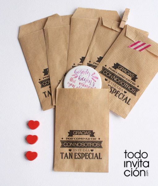 BOLSAS KRAFT PEQUEÑAS “GRACIAS 1” Bodas – PACK 20 und. - Todoinvitacion-  invitaciones y detalles diferentes