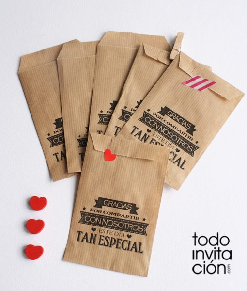 BOLSAS KRAFT PEQUEÑAS “GRACIAS 1” Bodas – PACK 20 und. - Todoinvitacion-  invitaciones y detalles diferentes