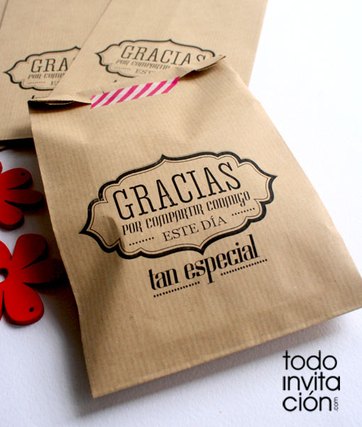 BOLSAS KRAFT PEQUEÑAS “GRACIAS 4” – PACK 20 und. - Todoinvitacion-  invitaciones y detalles diferentes