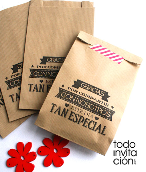 ▷BOLSAS KRAFT GRANDES "GRACIAS 1" Bodas PACK 20 und. - Todoinvitacion- invitaciones y detalles diferentes