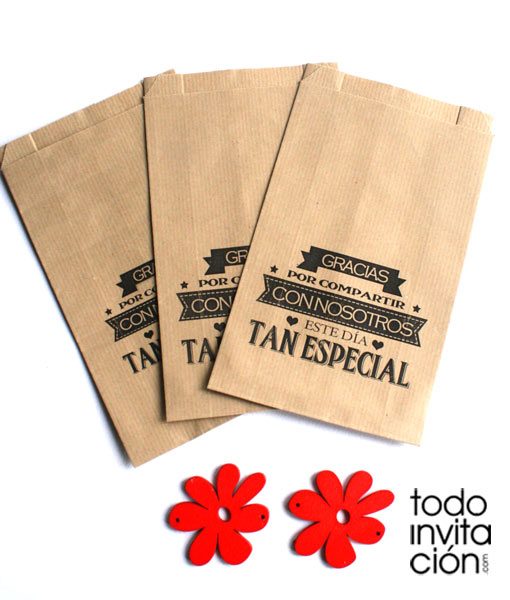 BOLSAS KRAFT PEQUEÑAS “GRACIAS 1” Bodas – PACK 20 und. - Todoinvitacion-  invitaciones y detalles diferentes